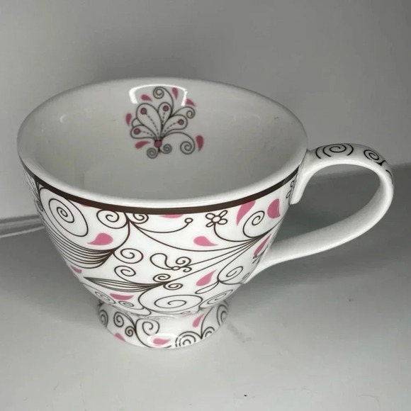 Mary Kay Coffee Mug 2011 Pink Brown Floral Footed Bottom Large Size - Picture 1 of 3